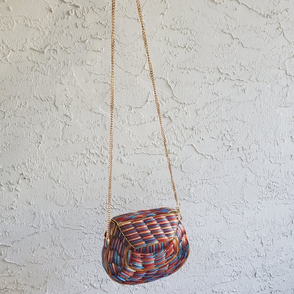 RAMLA Glass Beaded Bag Handmade Multicolor Clutch Crossbody Brass Unique Party